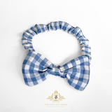 Girls Long Sleeve Floral Embroidered Bib Collar Romper Gingham Blue & White