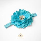 Girls Vintage Inspired Beaded Flower Headband Aqua Marine