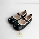 Girls Mary Jane Flats Vintage Style Children's Shoes Floral Embroidered Black