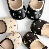 Girls Mary Jane Flats Vintage Style Children's Shoes Floral Embroidered Chocolate Brown