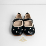 Girls Mary Jane Flats Vintage Style Children's Shoes Floral Embroidered Black