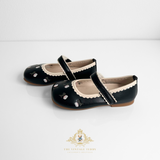Girls Mary Jane Flats Vintage Style Children's Shoes Floral Embroidered Black