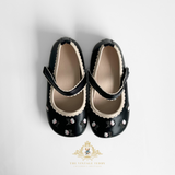 Girls Mary Jane Flats Vintage Style Children's Shoes Floral Embroidered Black