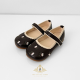 Girls Mary Jane Flats Vintage Style Children's Shoes Floral Embroidered Chocolate Brown