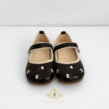 Girls Mary Jane Flats Vintage Style Children's Shoes Floral Embroidered Chocolate Brown