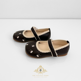 Girls Mary Jane Flats Vintage Style Children's Shoes Floral Embroidered Chocolate Brown