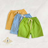 Kids Shorts 3 Piece Set Mustard, Sky Blue & Lime Green