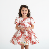 Girls Fine Jacquard Celebration Dress Floral Red White & Gold