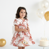 Girls Fine Jacquard Celebration Dress Floral Red White & Gold
