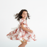 Girls Fine Jacquard Celebration Dress Floral Red White & Gold