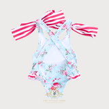 Girls One-Piece Swimsuit Botanical Roses & Stripes