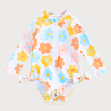 Girls One-Piece Long Sleeve Swimsuit Flower Power