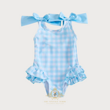 Girls One-Piece Swimsuit Gingham Blue