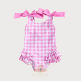 Girls One-Piece Swimsuit Gingham Pink