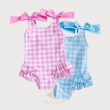 Girls One-Piece Swimsuit Gingham Pink