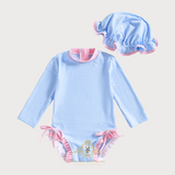 Girls One-Piece Swimsuit & Bonnet Set Pink & Blue