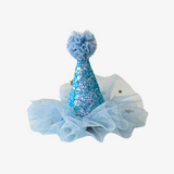 Girls Princess Happy Birthday Hat & Hair Clip Blue & Gold