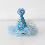 Girls Princess Happy Birthday Party Hat Hair Accessory Blue & Gold