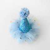 Girls Princess Happy Birthday Party Hat Hair Accessory Blue & Gold