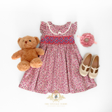 Girls Embroidered Smocked Dress Floral Fuchsia & Purple