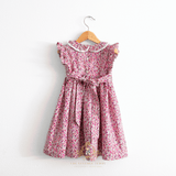 Girls Embroidered Smocked Dress Floral Fuchsia & Purple