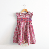 Girls Embroidered Smocked Dress Floral Fuchsia & Purple