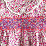 Girls Embroidered Smocked Dress Floral Fuchsia & Purple
