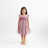 Girls Embroidered Smocked Dress Floral Fuchsia & Purple