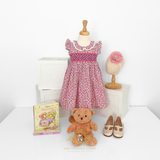 Girls Embroidered Smocked Dress Floral Fuchsia & Purple