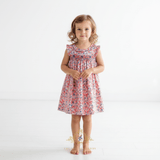 Girls Embroidered Smocked Dress Floral Pink & Royal Blue