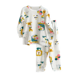 Girls Long Sleeve Pajamas Top & Pants Set Safari Party Bubble Gum Pink Gold & Green