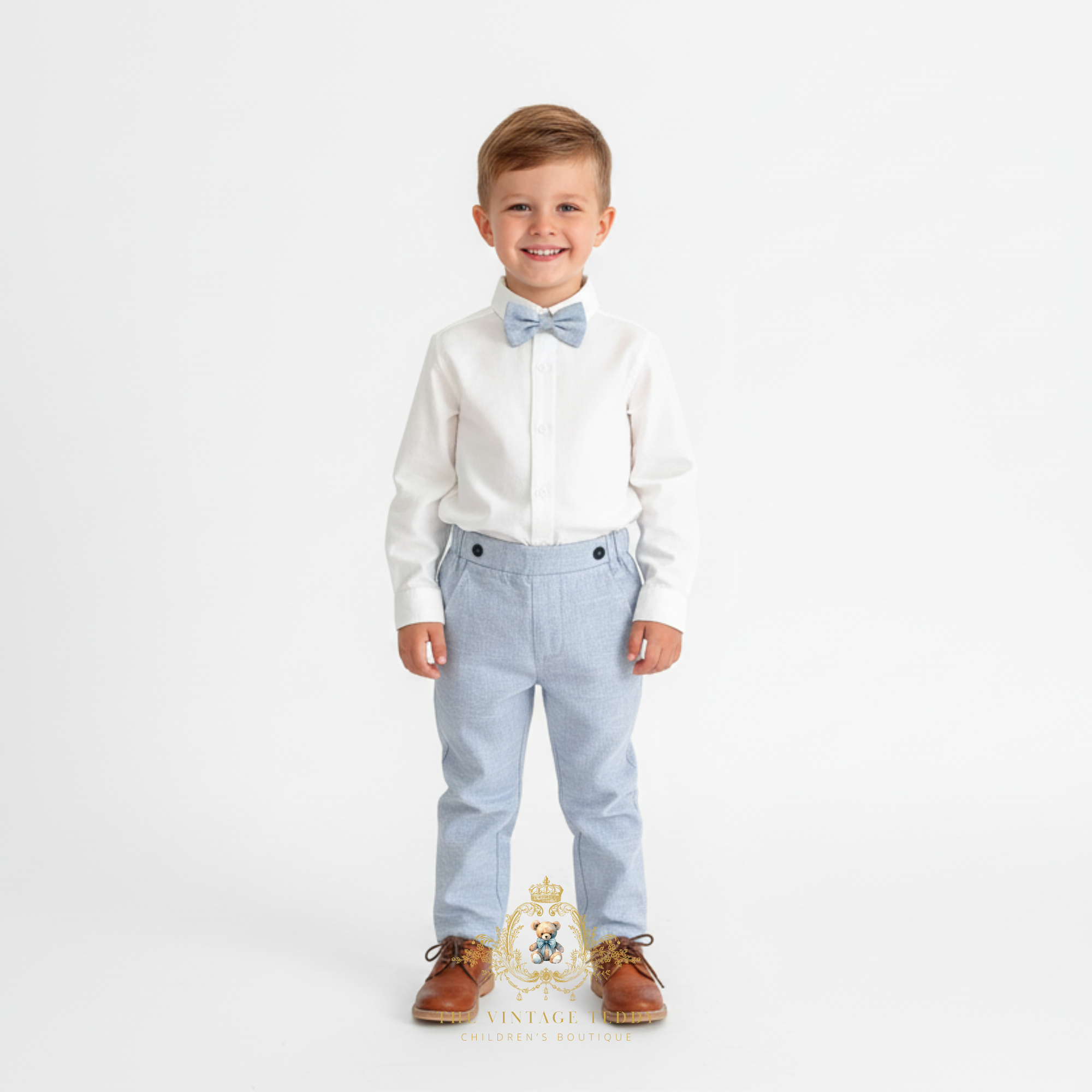 Boys Long Sleeve Oxford Dress Shirt & Pants Matching Outfit Blue & White 3T