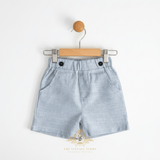 Boys Short Sleeve Oxford Dress Shirt & Shorts Matching Outfit Blue & White