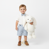 Boys Short Sleeve Oxford Dress Shirt & Shorts Matching Outfit Blue & White