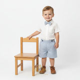 Boys Short Sleeve Oxford Dress Shirt & Shorts Matching Outfit Blue & White