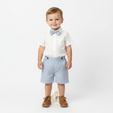 Boys Short Sleeve Oxford Dress Shirt & Shorts Matching Outfit Blue & White