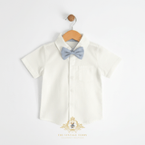 Boys Short Sleeve Oxford Dress Shirt & Shorts Matching Outfit Blue & White