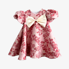 Girls Fine Jacquard Celebration Dress Floral Dusty Rose