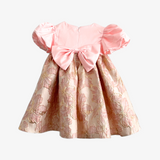 Girls Fine Jacquard & Satin Celebration Dress Floral Pink & Gold