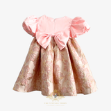 Girls Fine Jacquard & Satin Celebration Dress Floral Pink & Gold