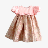 Girls Fine Jacquard & Satin Celebration Dress Floral Pink & Gold