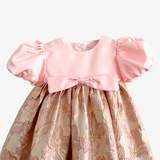 Girls Fine Jacquard & Satin Celebration Dress Floral Pink & Gold
