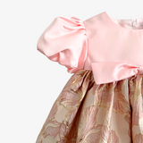 Girls Fine Jacquard & Satin Celebration Dress Floral Pink & Gold