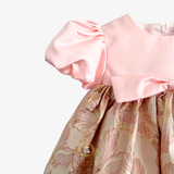 Girls Fine Jacquard & Satin Celebration Dress Floral Pink & Gold
