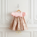 Girls Fine Jacquard & Satin Celebration Dress Floral Pink & Gold