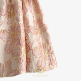 Girls Fine Jacquard & Satin Celebration Dress Floral Pink & Gold