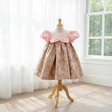 Girls Fine Jacquard & Satin Celebration Dress Floral Pink & Gold