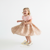 Girls Fine Jacquard & Satin Celebration Dress Floral Pink & Gold