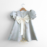 Girls Fine Jacquard Celebration Dress Floral Grey & Gold