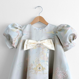 Girls Fine Jacquard Celebration Dress Floral Grey & Gold
